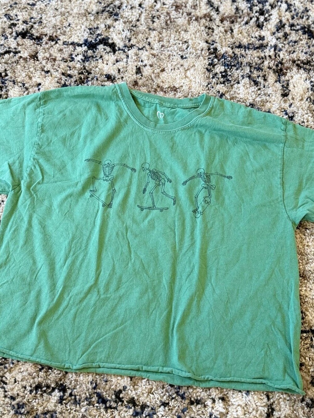 Green Skeleton Skateboard Graphic Tee Shirt